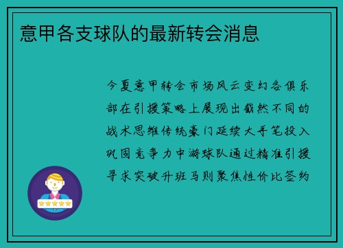 意甲各支球队的最新转会消息